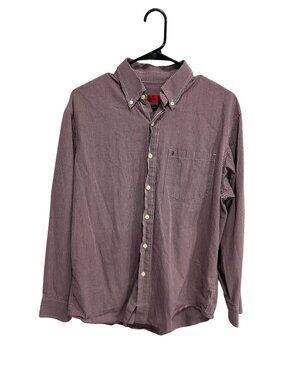 Izod Medium Mens Burgundy Gingham Button-Down Shirt Cotton Classic Collegiate